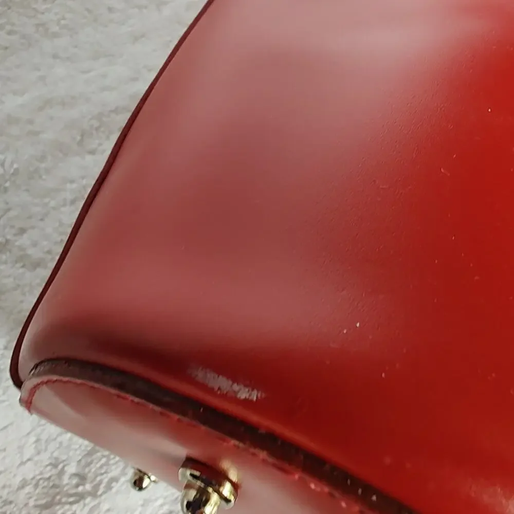 Dooney & Bourke Red Toiny Bucket Bag Leather North South Satchel Handbag Purse
